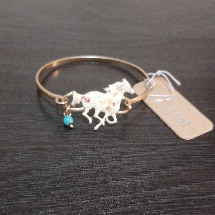 Floral Horse Charm Worn Gold Bracelet